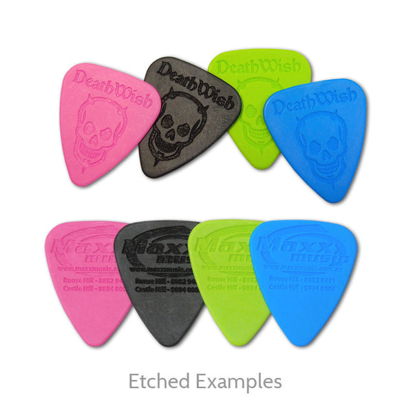 Delrinex ISO Shape Etched Picks - Single Sided - Custom Printed Picks - Custom Plektrum - Plektren Bedrucken - puas personalizadas