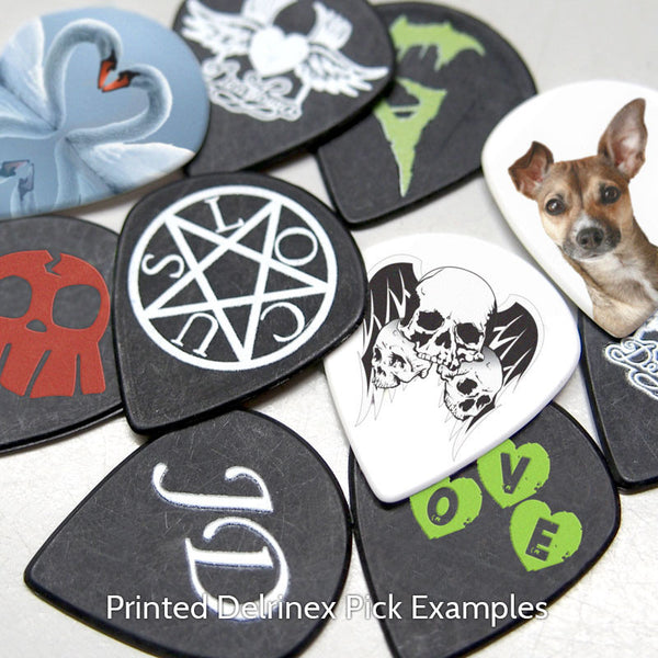 Delrinex Jazz XL Shape Printed Picks - Double Sided - Custom Printed Picks - Custom Plektrum - Plektren Bedrucken - puas personalizadas